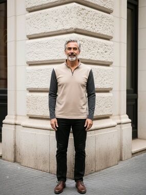 Men's Two-Tone Quarter-Zip Performance Shirt - Beige & Green